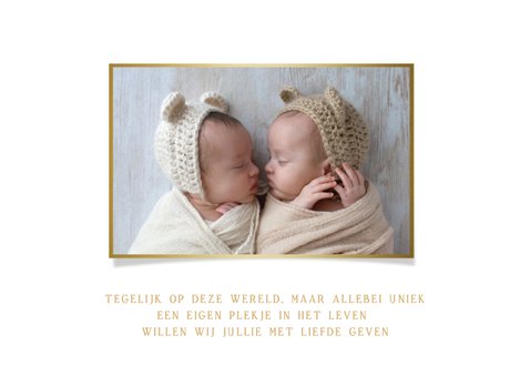 Geboortekaartje voor een tweeling twee gouden olifantjes 2