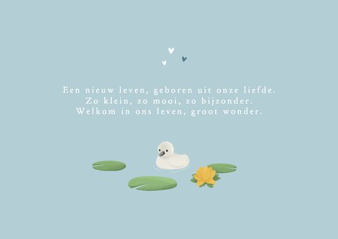 Geboortekaartje zwaan waterlelie blauw stijlvol gezin 2