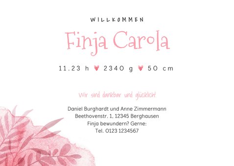 Geburtskarte Blauwal Aquarelloptik rosa 3