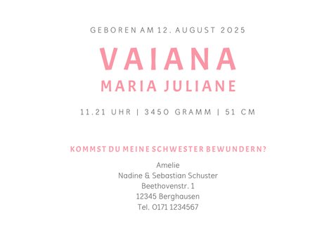 Geburtskarte kleine Schwester Elefanten mit Luftballon 3