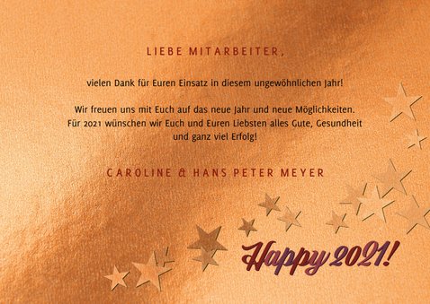 Geschäftliche Kupfer Neujahrskarte 'What A Year' 3