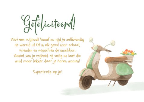 Geslaagd bromfiets scooter illustratie rijbewijs gehaald 3