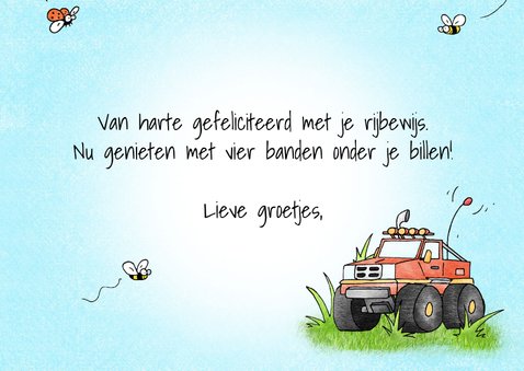 Geslaagd kaart met een egeltje en een bestuurbare auto 3