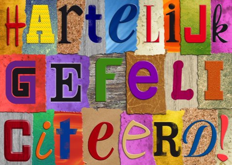 Geslaagd kaart met losse letters op gekleurde vlakjes 3