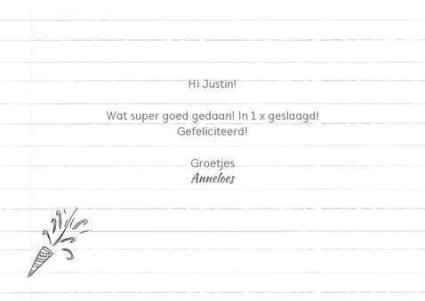 Geslaagd kaart met vinkje bij geslaagd op gestreept papier 3