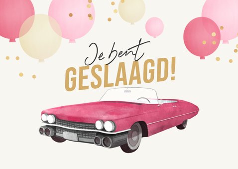 Geslaagd rijbewijs oldtimer pink ballonnen you did it 2