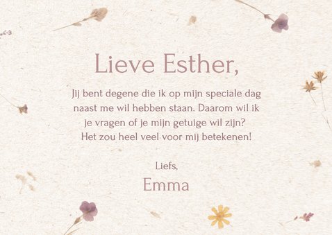 Getuige kaartje ik wil je iets vragen met gedroogde bloemen 3