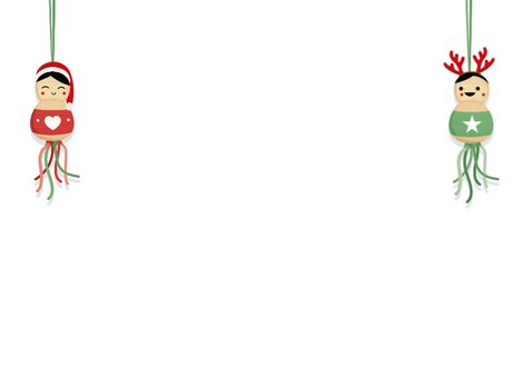 Gezellige kerstkaart met eigen foto en tros gelukspoppetjes Achterkant