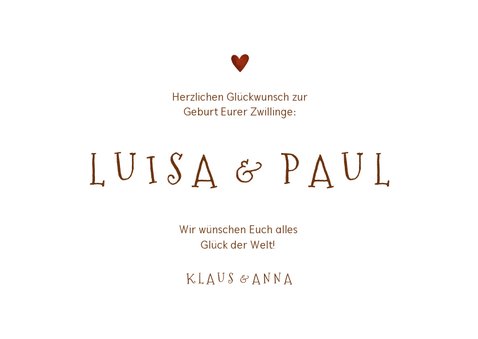 Glückwunschkarte zur Geburt Zwillinge Fuchskinder 3