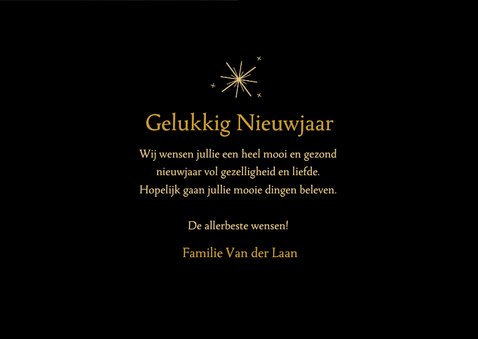Gouden nieuwjaarskaartje met jaartal en sterren zwart 3