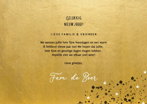 Goudlook nieuwjaarskaart 2026 spetters sterren en foto 3