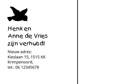 Grappig verhuisbericht met kooitje en vogeltjes 2