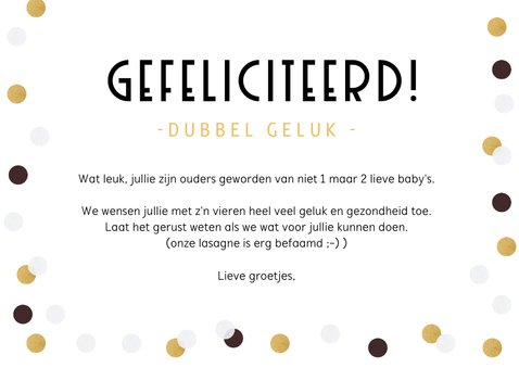 Grappige felicitatiekaart bij geboorte tweeling - 1+1=4 3