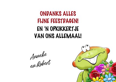Grappige kaart met kikkers, die je fijne kerstdagen wensen 3