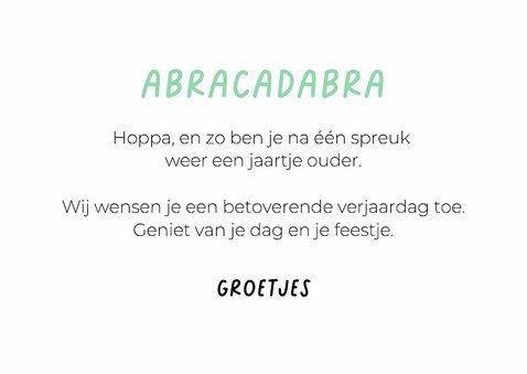 Grappige leuke, verjaardagskaart van hond in toverpakje 3