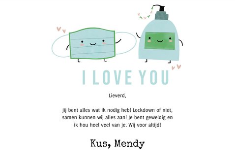 Grappige liefdekaart mondmasker en handzeep illustratie 3