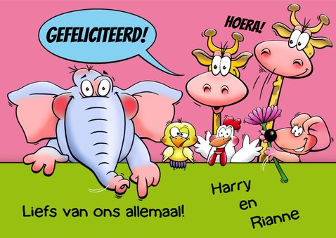 grappige verjaardagskaart aanpasbaar leeftijd met dieren 3
