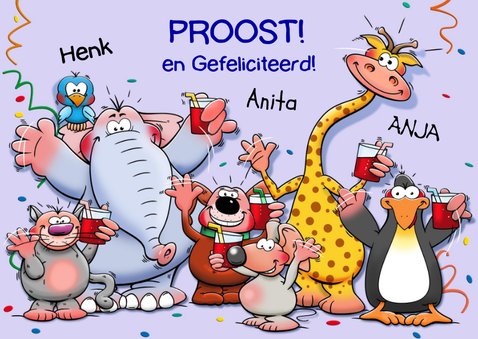 Grappige verjaardagskaart beestenboel met pakjes 3