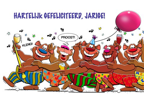 Grappige verjaardagskaart met 6 beren die plezier maken 2