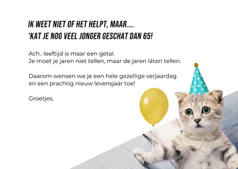 Grappige verjaardagskaart met leeftijd in kattenjaren 3