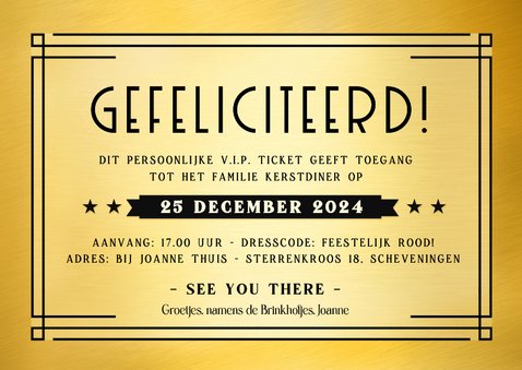 Grappige VIP-ticket uitnodiging kerstdiner met foliedruk 3