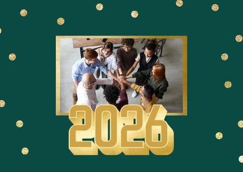 Groene glitter kerstkaart met grote 2026 zakelijk 2