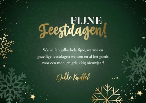 Groene kerstkaart sneeuwvlokken sterren Fijne Feestdagen 3