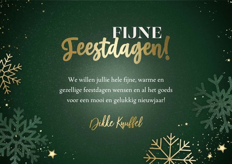 Groene kerstkaart sneeuwvlokken sterren Fijne Feestdagen  3