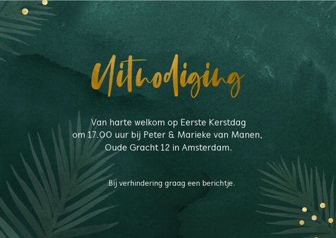 Groene uitnodiging kerstdiner met kersttakjes en confetti 3