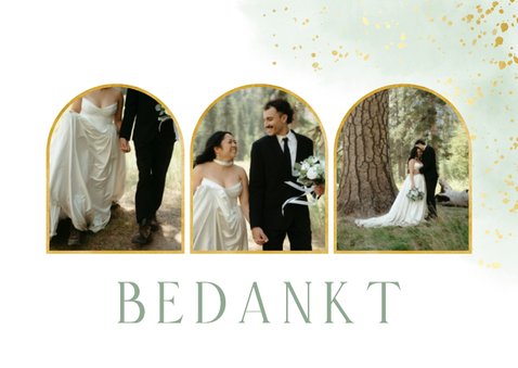 Groene waterverf bedankkaartjes huwelijk met foto's 2