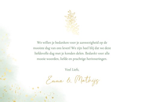 Groene waterverf bedankkaartjes huwelijk met foto's 3