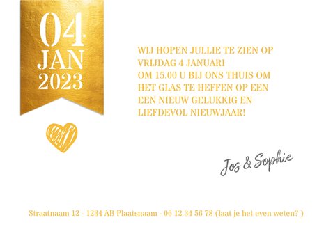Grote foto met gouden label nieuwjaarskaart 3