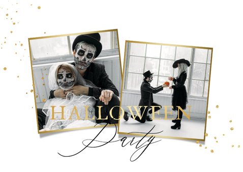 Halloweenfeest uitnodiging ticket skelethand goud 2