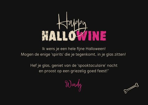 Happy Hallowine grappig skelet wijntje halloween 3