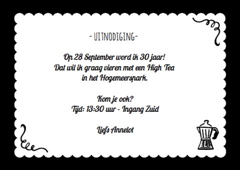 High Tea Uitnodiging Zwart Wit 3