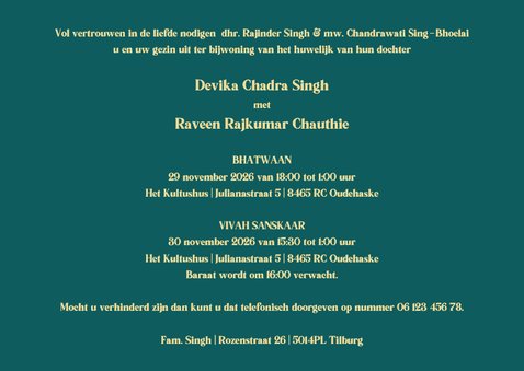 Hindoestaanse trouwkaart met gouden pauwenveer  3