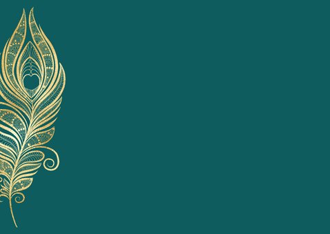 Hindoestaanse trouwkaart met gouden pauwenveer  Achterkant