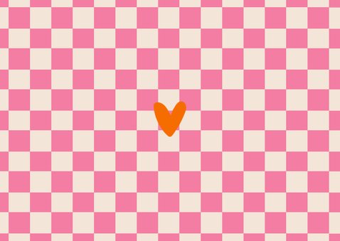 Hip geboorte kaartje oranje roze blokjes groovy vorm Achterkant