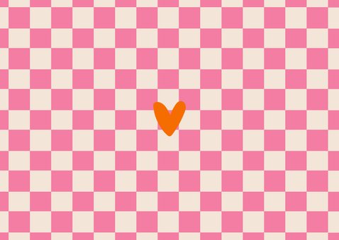 Hip geboorte kaartje oranje roze blokjes groovy vorm Achterkant