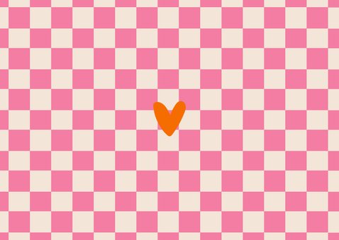 Hip geboorte kaartje oranje roze blokjes groovy vorm Achterkant