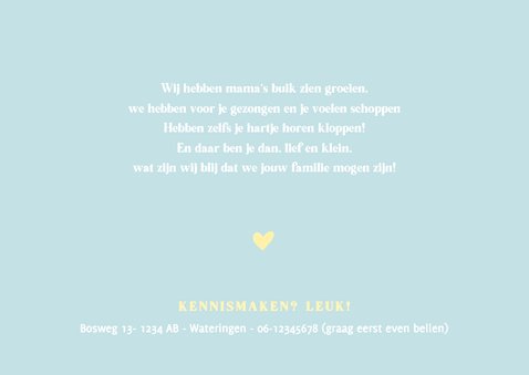 Hip lichtblauw met geel color blocking geboortekaartje zoon 2