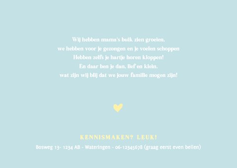 Hip lichtblauw met geel color blocking geboortekaartje zoon 2