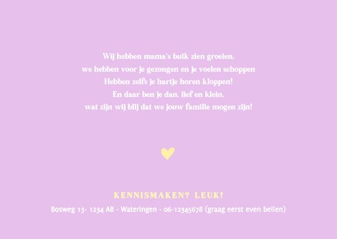 Hip lila met geel color blocking geboortekaartje meisje 2