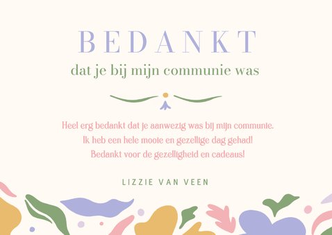 Hippe bedankkaart communie met bloemen en eigen foto's 3