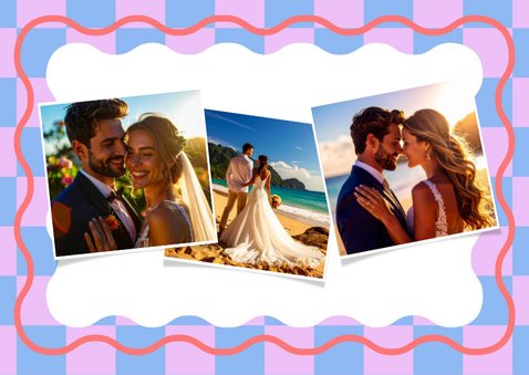 Hippe bedankkaart love&thanks trouwdag met wave en blokjes 2