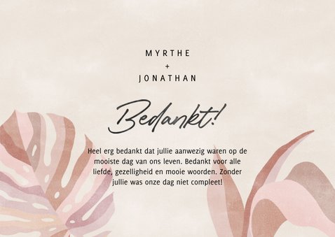 Hippe bedankkaart monsterabladeren, typografie en foto's 3