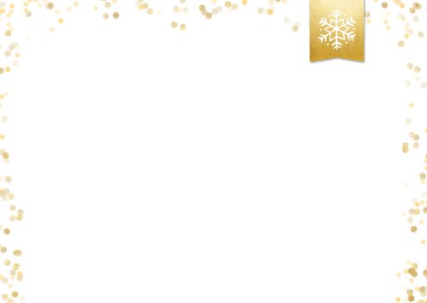 Hippe enkele kerstkaart met grote foto en goud-wit confetti 2