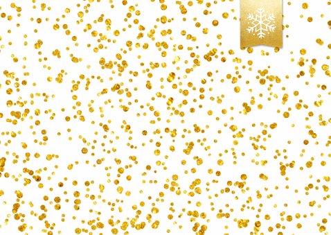 Hippe enkele kerstkaart met grote foto en goud-wit confetti 2