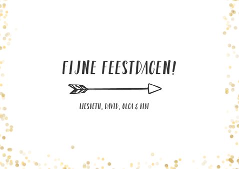 Hippe enkele kerstkaart met grote foto en goud-wit confetti 3