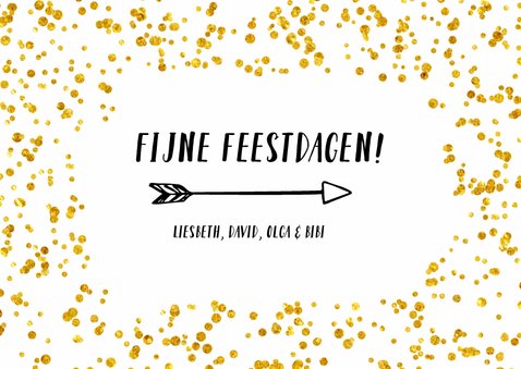 Hippe enkele kerstkaart met grote foto en goud-wit confetti 3